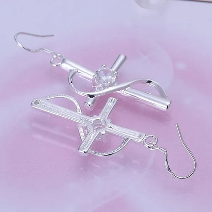 Fashion Jewelry Exquisite Women's 925 Sterling Silver Hook Cross Earrings Fashion Jewelry