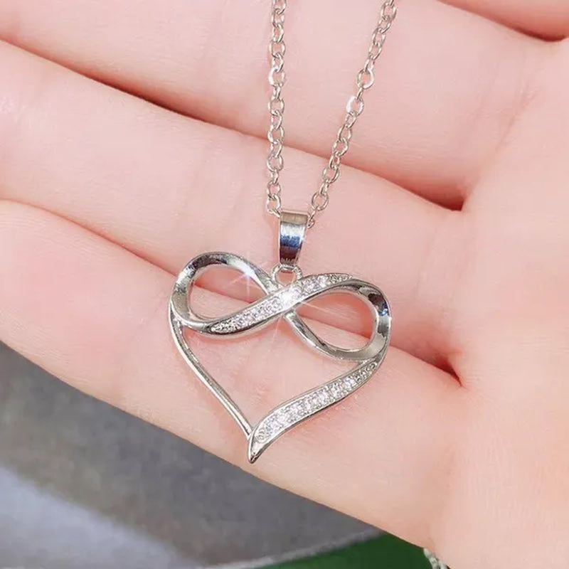 Charming Women Clavicle Necklace Silver Plated Inlay Diamond Heart Pendant Infinity Necklace Bridal Wedding Jewelry Gift - WORLD TIME VISITS