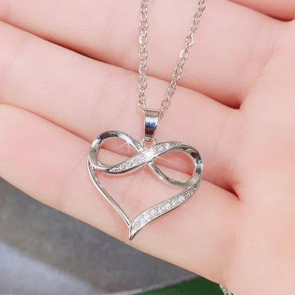 Charming Women Clavicle Necklace Silver Plated Inlay Diamond Heart Pendant Infinity Necklace Bridal Wedding Jewelry Gift - WORLD TIME VISITS