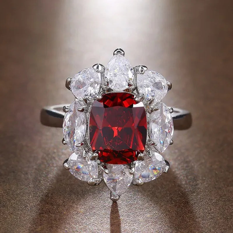 Luxury 925 Sterling Silver Natural Ruby Diamond Ring Bridal Wedding Engagement Fine Jewelry Size 6-10