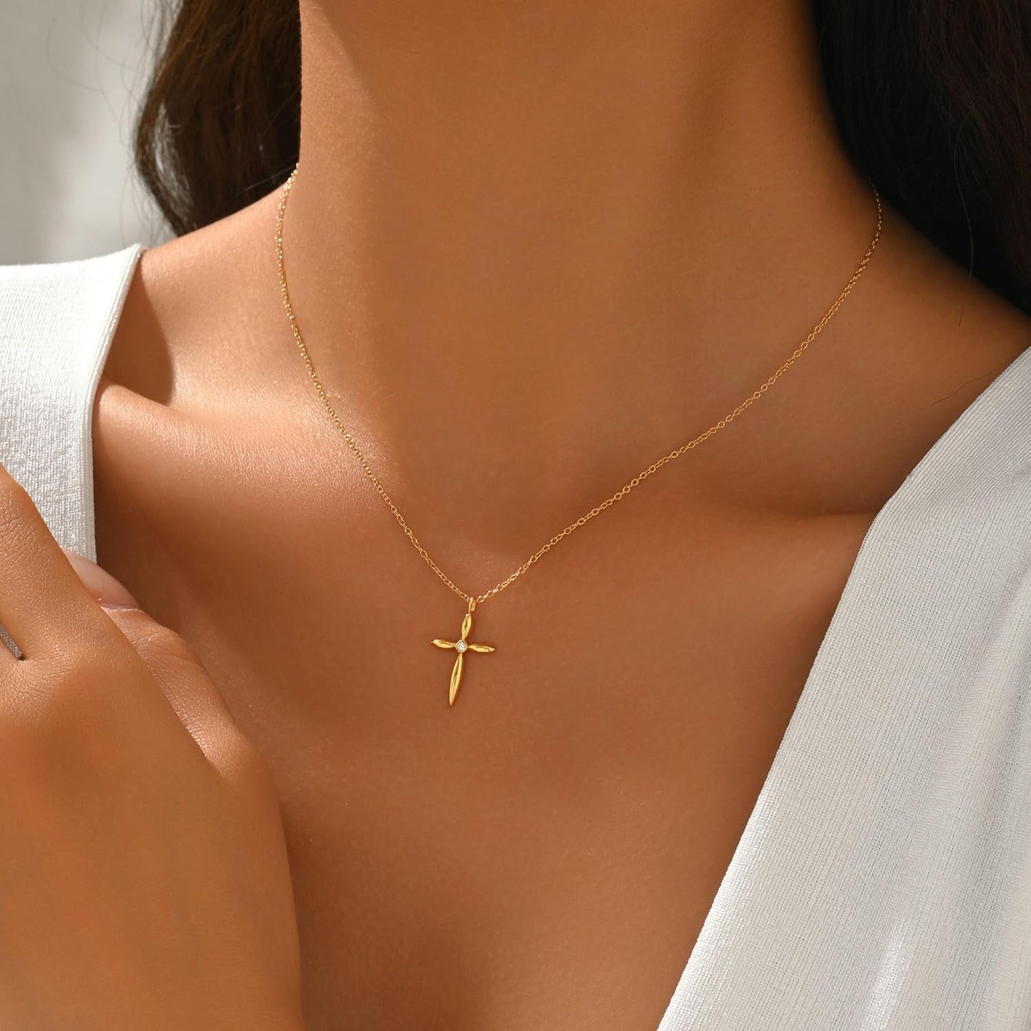 925 Sterling Silver Cross Necklaces for Women 14K Gold Plated Non Tarnish Dainty Cubic Zirconia Pendant Necklace for Mom Trendy Simple Cross Charm Chain Wedding Valentine'S Day Jewelry Gifts