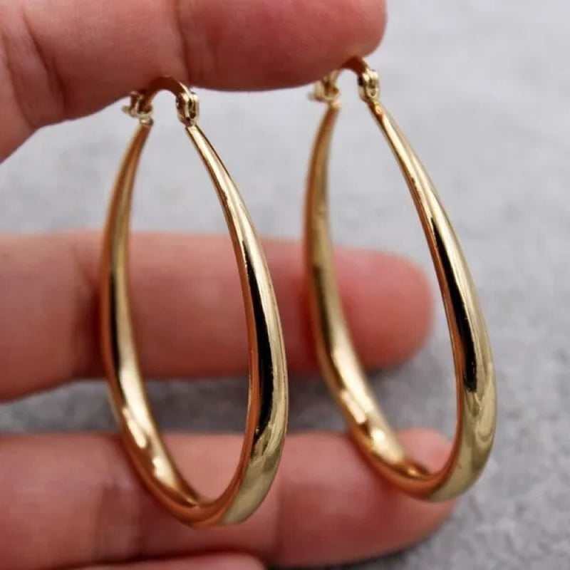 Simple Smooth Gold Plated Exaggerate Hoop Earrings Wedding Engagement Anniversary Jewelry Gift for Women