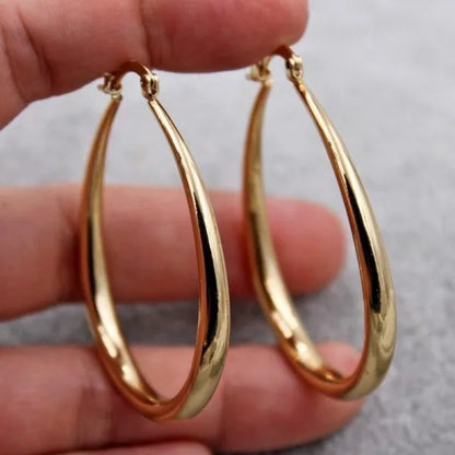 Simple Smooth Gold Plated Exaggerate Hoop Earrings Wedding Engagement Anniversary Jewelry Gift for Women