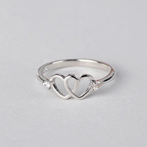 Cute 925 Sterling Silver Double Heart Shaped Hollow Diamond Ring Wedding Engagment Courtship Rings Jewerlry for Women Lady Girl