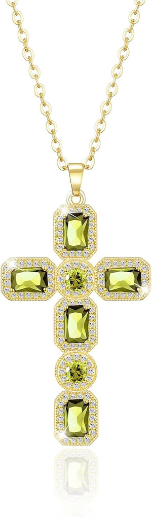 Cross Necklace for Women, Gold/Silver Jewelry Cross Charm Chain Necklaces, Moissanite Crystal Birthstone Cubic Zirconia Rhinestone Necklace, Religious Gifts