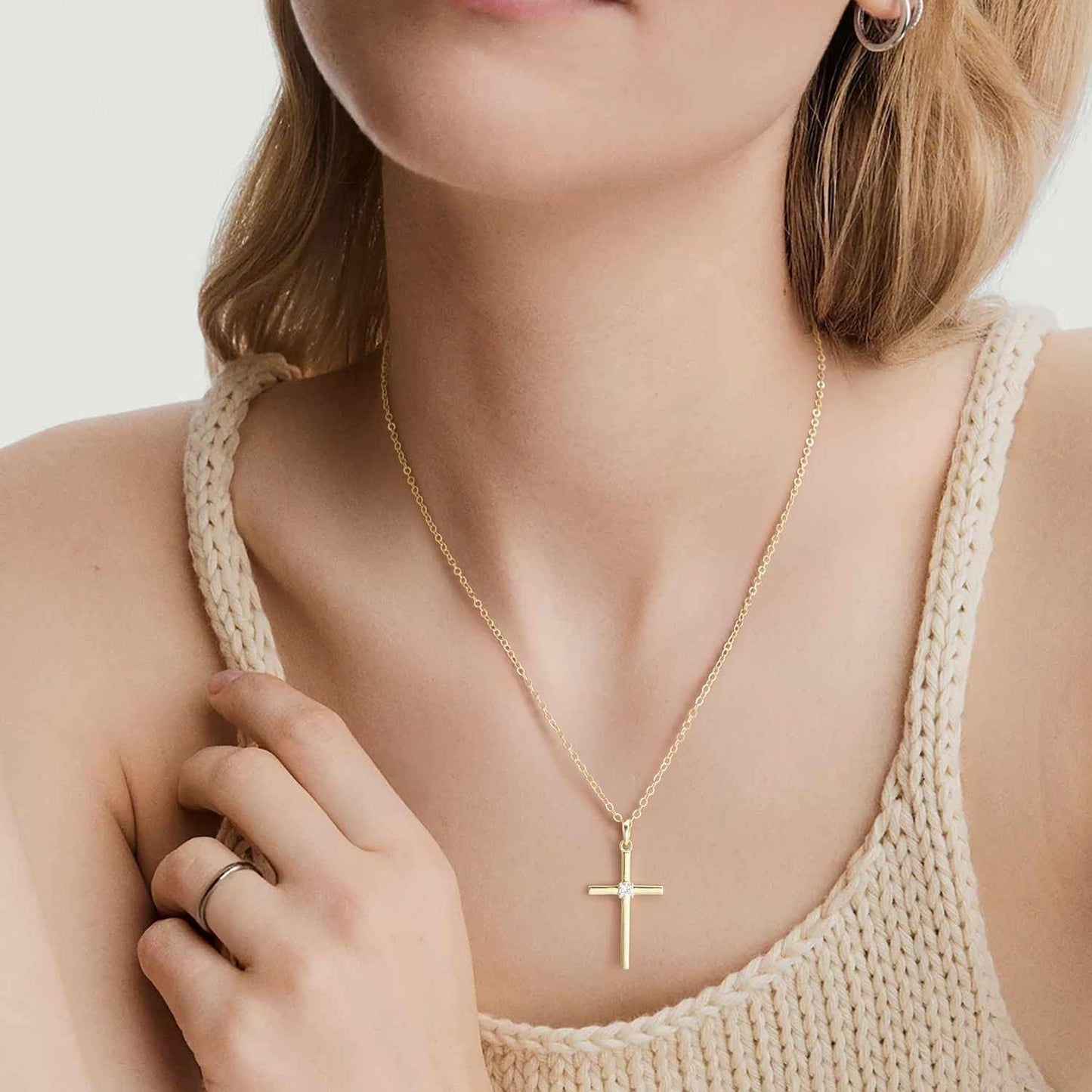 Gold Cross Necklaces for Women 14K Gold Cross Necklace for Women Crosses Pendant Necklace for Womens Chic Simplicity with a Cubic Zirconia Crosses Chain for Womens
