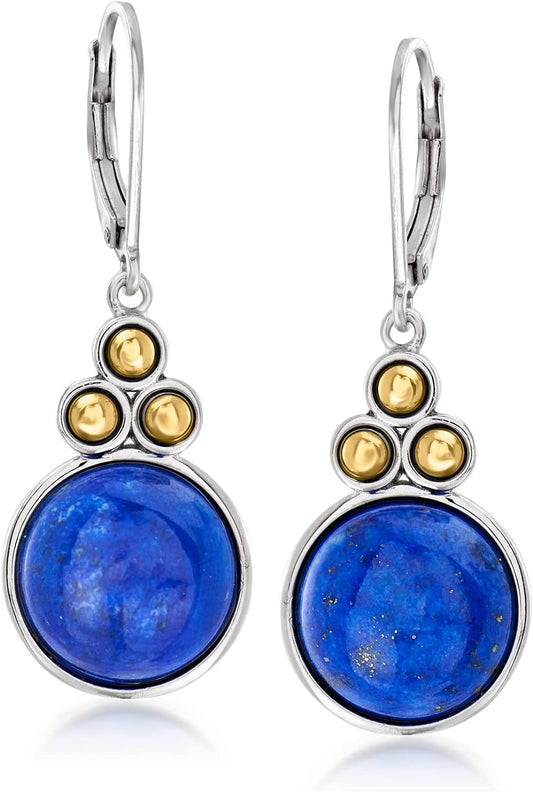 Lapis Drop Earrings in Sterling Silver with 14Kt Yellow Gold