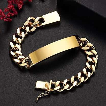 FASHION Classic Men'S Silver Jewelry Bracelet 925 Silver Gold Bracelet Glossy Bracelet 10MM Italian Silver Cuban Chain Safety Clasp