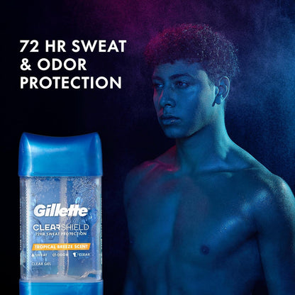 Antiperspirant and Deodorant for Men, 72Hr Sweat & Odor Protection, Long Lasting Freshness, Anti-White Mark Technology, Clear Gel, Tropical Breeze Scent, 3.8 Oz (Pack of 3)