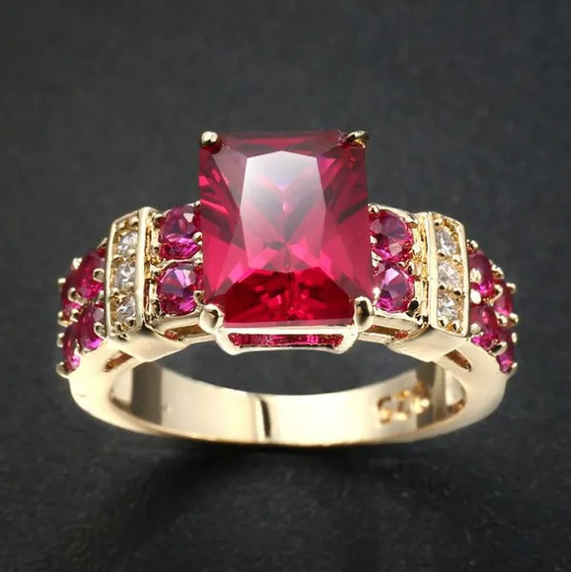 New Fashion Elegant Jewelry Ruby Gold-Plated Yellow Womans Rings
