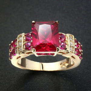 New Fashion Elegant Jewelry  Ruby Gold-plated Yellow  Womans Rings