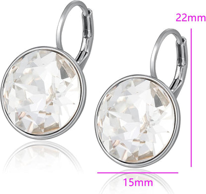 round Crystal Leverback Earrings Sparkly Elegant Austrian Crystals 18K Platinum Plated Hypoallergenic Delicate Jewelry Gifts for Women Party