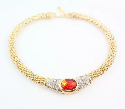 Women Gold Plated Crystal Gem Necklace Wedding Party Jewelry Sets 4 Colors
