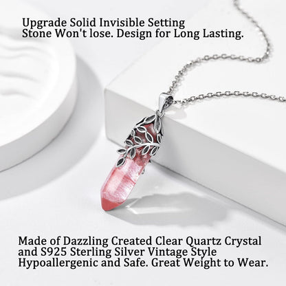 Crystal Necklace Sterling Silver Olive Leaf/Snake Wrap Clear Quartz Birthstone Pendant with Dainty Silver Rolo Chain, 18"+2", Great Birthday Gift for Women Girls