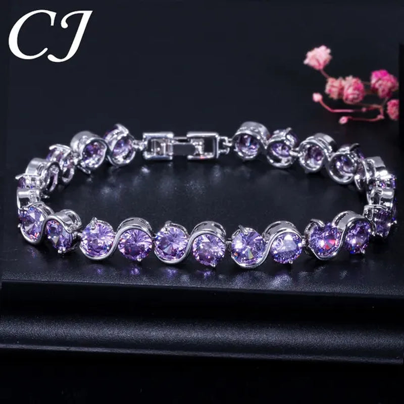 CANDICE White Gold Plated Natural Purple Crystal Bracelets Bangles For Femme Romantic Gift 18CM