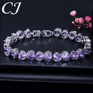 CANDICE White Gold Plated Natural Purple Crystal Bracelets Bangles For Femme Romantic Gift 18CM
