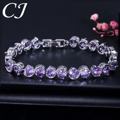 CANDICE White Gold Plated Natural Purple Crystal Bracelets Bangles For Femme Romantic Gift 18CM