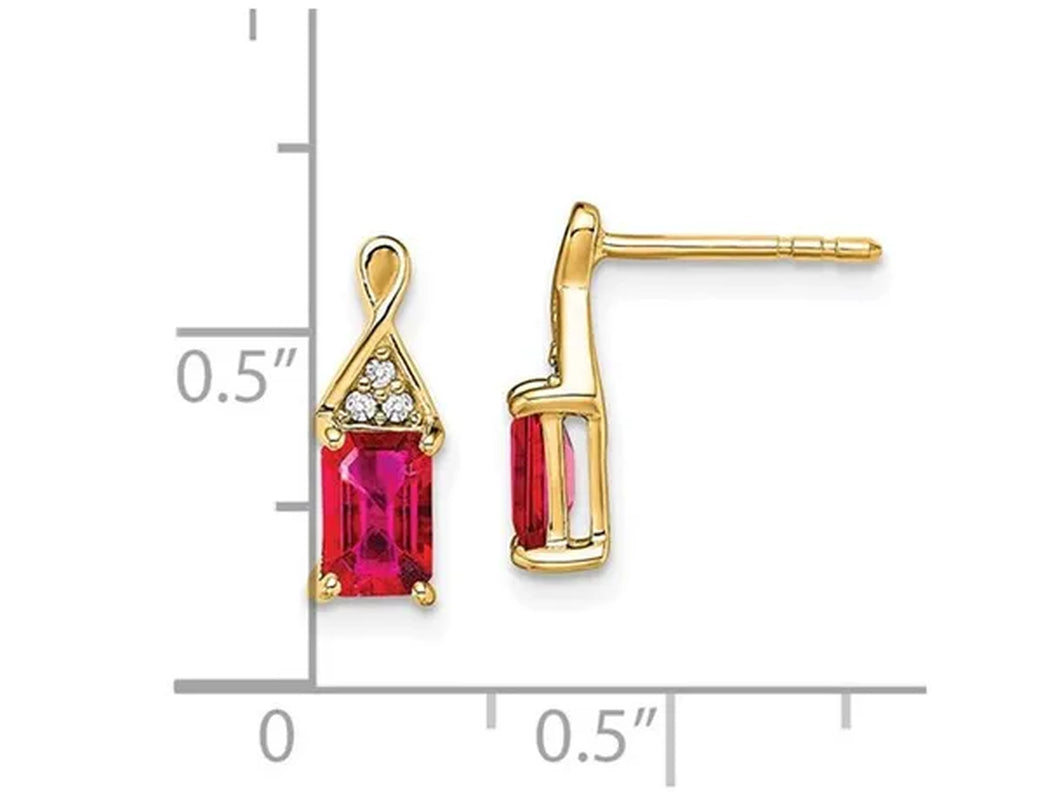 1.00 Carat (Ctw) Emerald Cut Ruby Dangle Earrings in 14K Yellow Gold