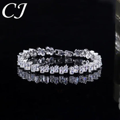 CANDICE Hottest Yellow Gold Plated Tennis Bracelet for Women Shiny Baguette Cubic Zircon Setting Gorgeous Party Jewelry Accessories