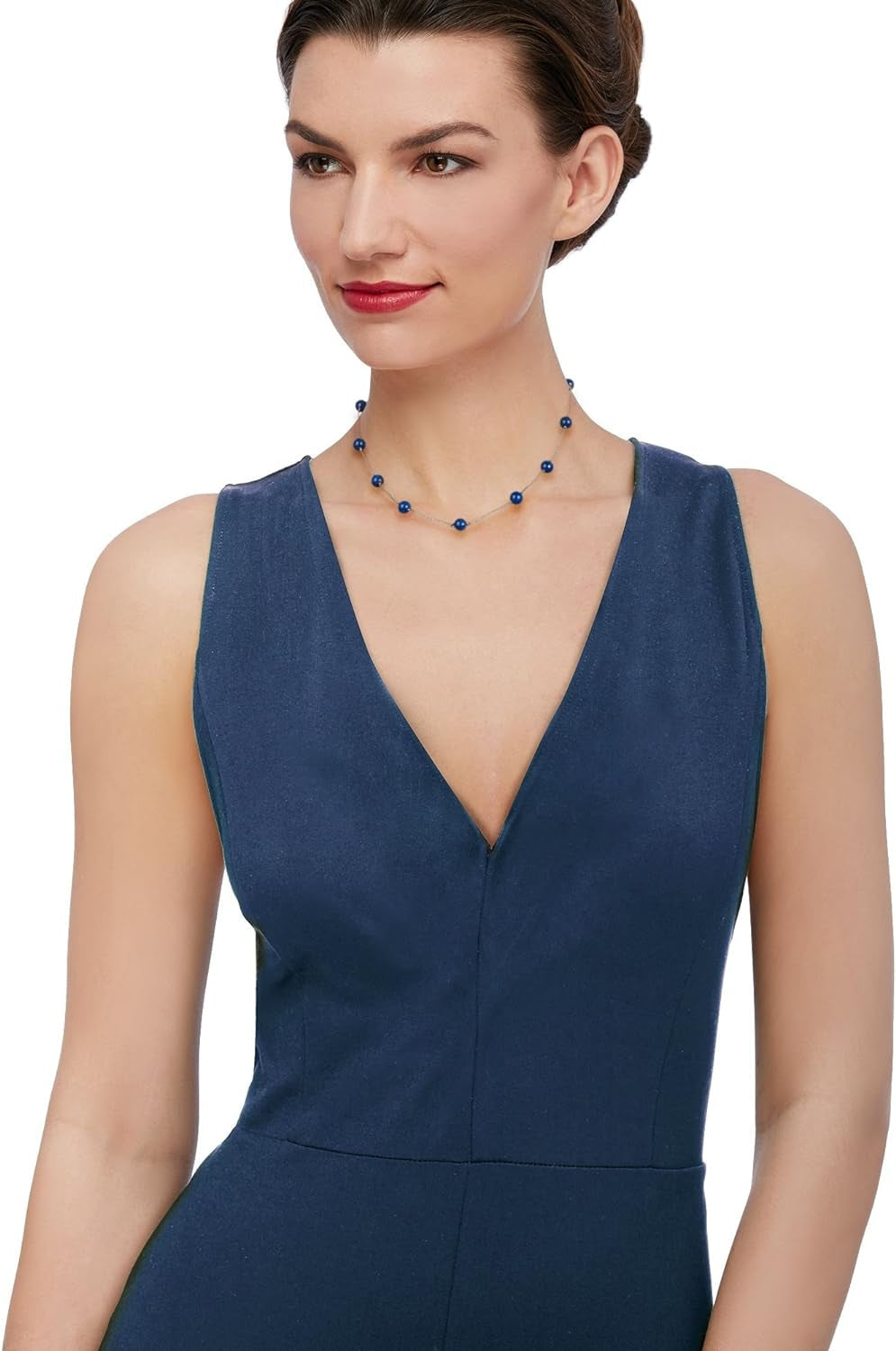 8Mm Gemstone Bead Station Necklace in 14Kt Yellow Gold