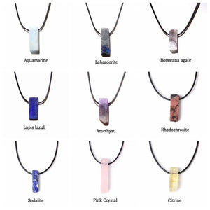 Unique Design Stone Pendant Necklace Fashion Black Rope Natural Stone Aquamarine Amethyst Citrine Beads Necklace Men Women Jewelry
