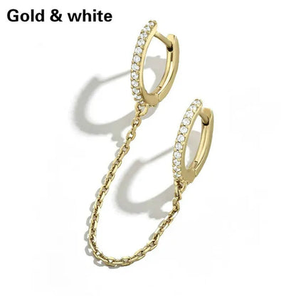 Fashion Gold Chain Tassel Double Ear Pierced Earrings for Engagement Party Earrings 925 Silver Hoop Earrings Multicolor Chain Ear Buckle
