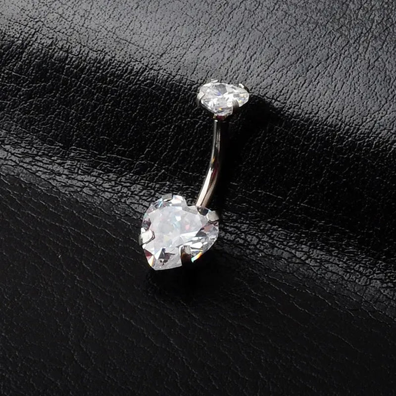Trendy 925 Sterling Silver Heart Diamond Drop Belly Button Rings Women Belly Body Piercing Button Navel Ring Jewerly
