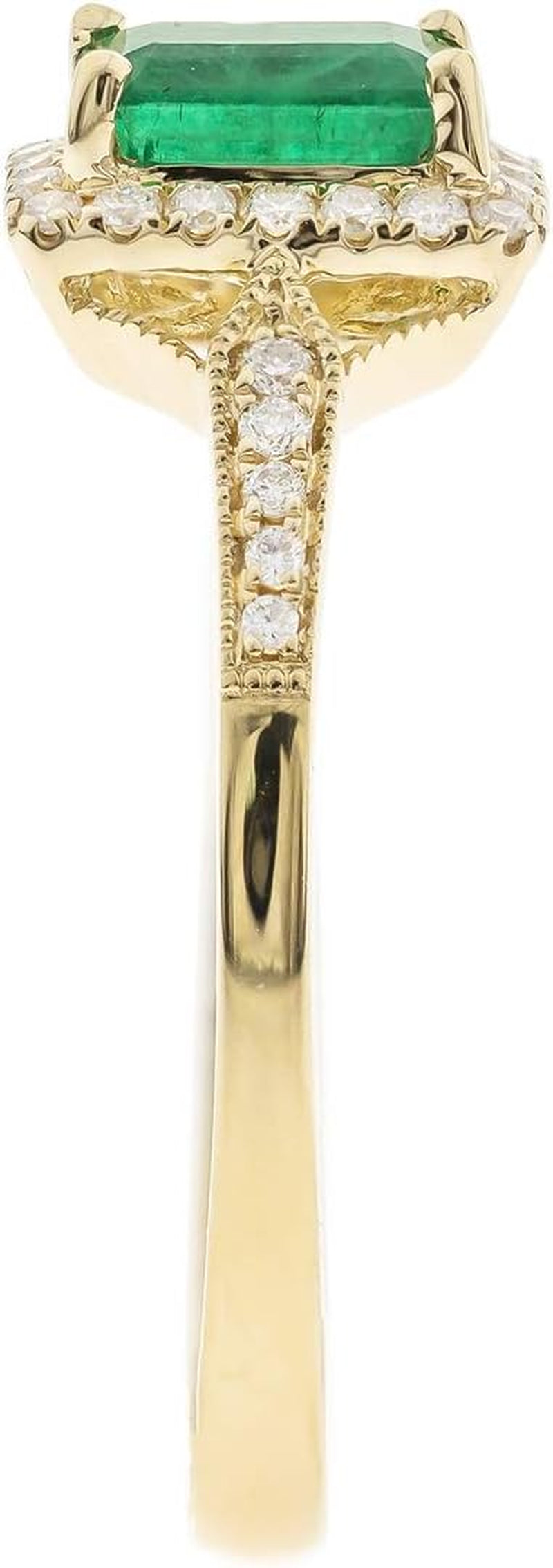 10K Yellow Gold Natural Zambian Emerald Ring with Natural Diamonds for Women | Ethically, Authentically & Organically Sourced Emerald-Shape Emerald Hand-Crafted Jewelry for Her | Emerald Ring for Women