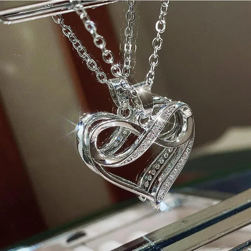 Charming Women Clavicle Necklace Silver Plated Inlay Diamond Heart Pendant Infinity Necklace Bridal Wedding Jewelry Gift - WORLD TIME VISITS