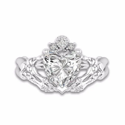 Claddagh White Sapphire Heart Punk Skeleton Hands Diamond Promise Proposal Engagement Wedding Band Rings Size 5 - 12