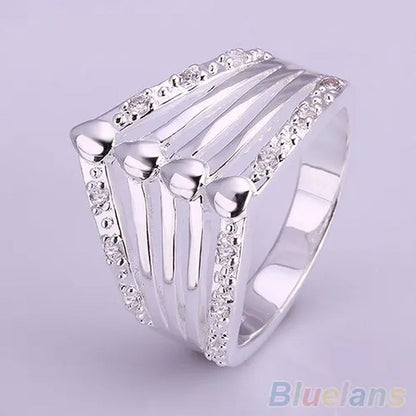 Women's Men's 925 Sterling Silver Multilayer Wedding Party Crystal Wide Ring Size 8
