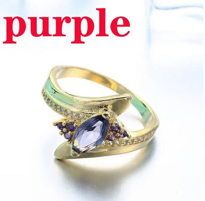 Size 6-10 Jewelry Woman's Blue Sapphire 18K Golden Plated Ring Gift  ( Choice Color and Size )