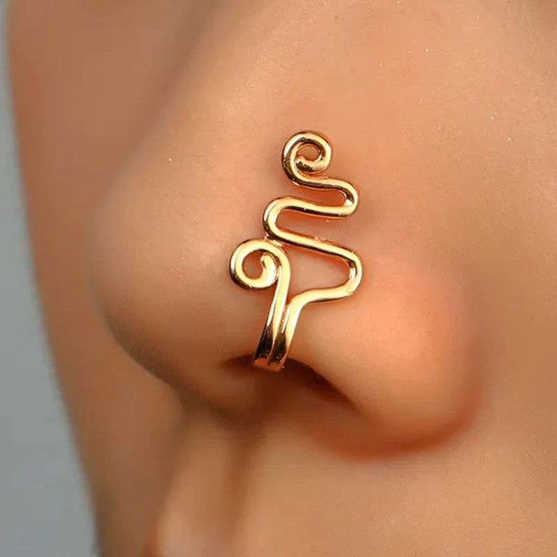 1 PC Crystal Diamond Zircon Star Heart Moon Fake Piercing Nose Ring Copper Spiral Non Piercing Clip on Nose Ring Ear Clips Cuff Fashion Body Jewelry - WORLD TIME VISITS