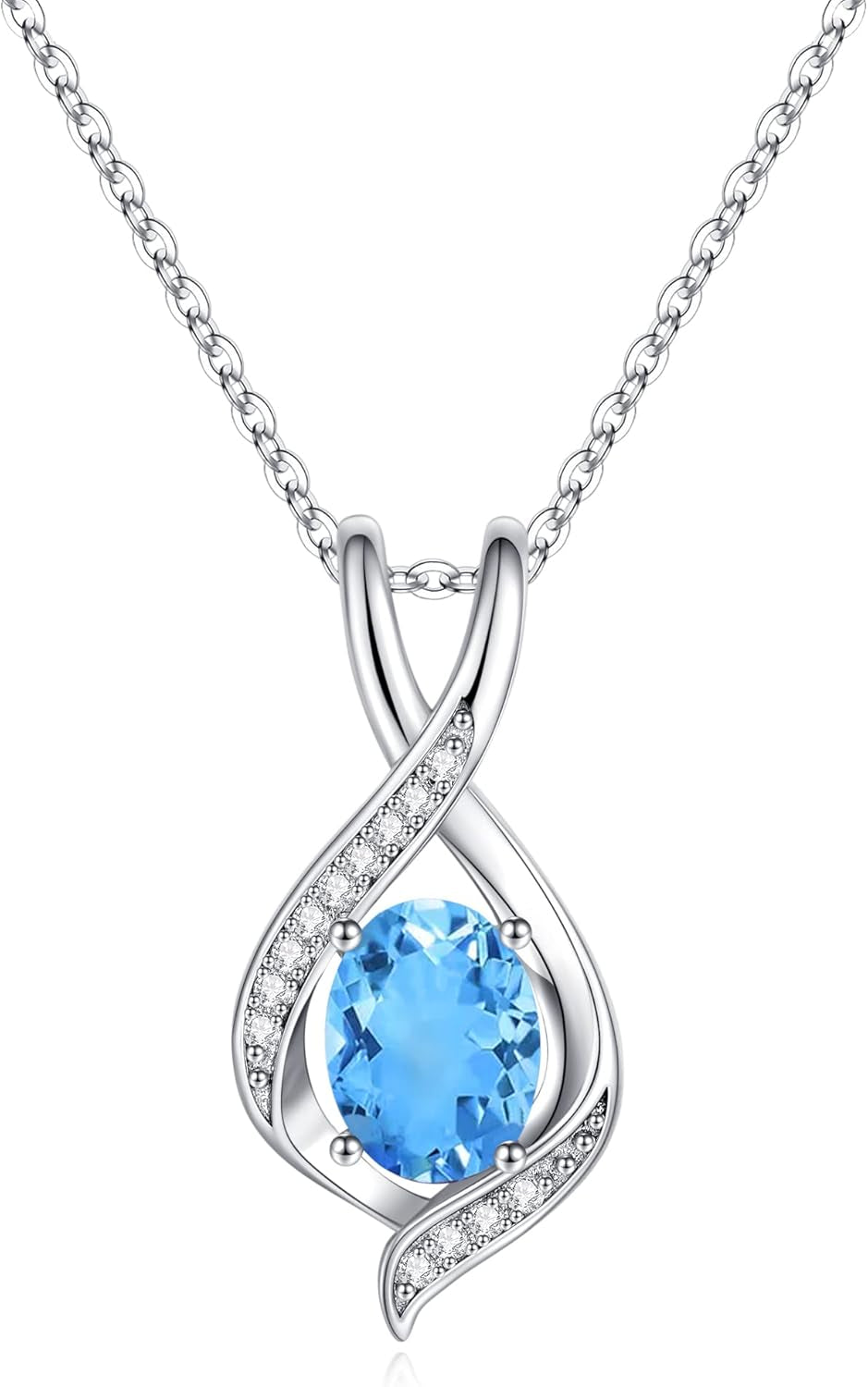 Oval Sparkle Birthstone Pendant Necklace, 925 Sterling Silver Gemstone Pendant Anniversary Birthday Gifts for Women Wife Girlfriend Mom Grandma Birthstone Necklace for Women Jewelry Gifts