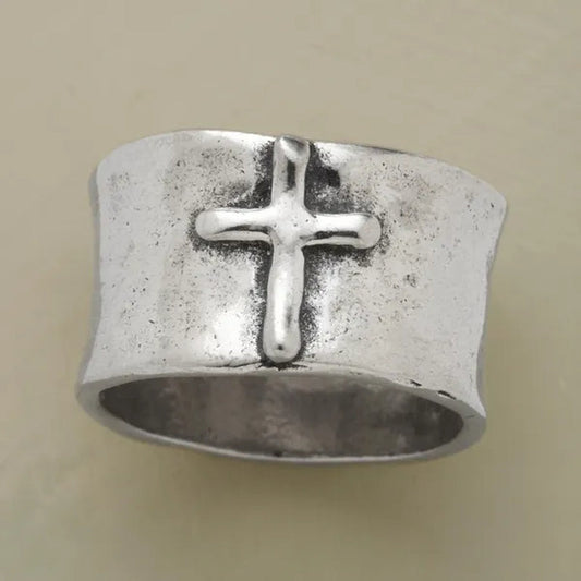 Vintage Silver Color Delicate Cross Shape Women's Bridal Anniversary Christmas Gifts Beach Party Jewelry Size 6-10 Bague Femme