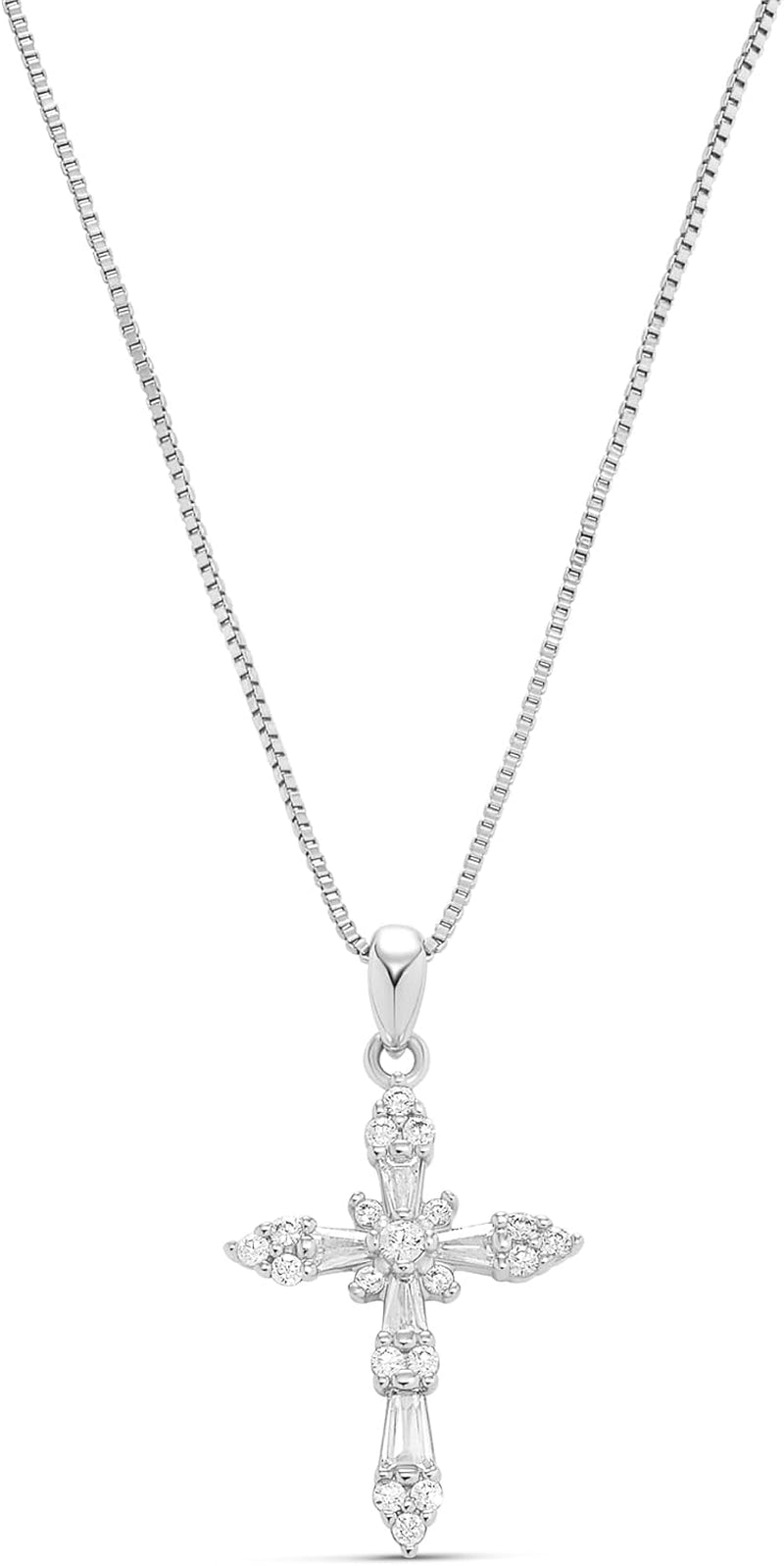 14K Gold Plated Cross Necklace for Women, Silver Cross Necklaces for Women, 18 Inches Chain with Cross Pendant