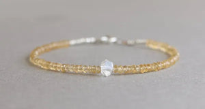 Citrine Bracelet, Herkimer Diamond Bracelet, November Birthstone Bracelet, Shaded Citrine Bracelet,