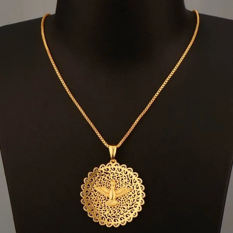 Lovely Peace Dove Gifts Party Unisex Box Chain Copper Round Dangle Pendant Chain Necklace