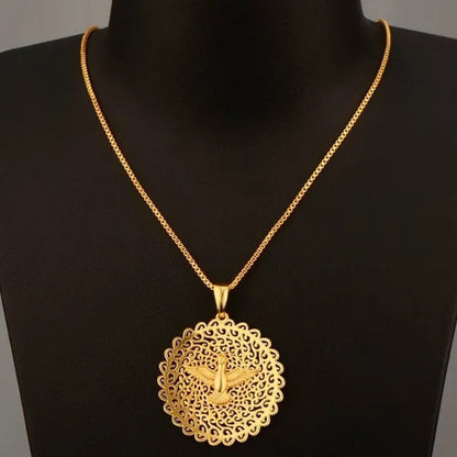 Lovely Peace Dove Gifts Party Unisex Box Chain Copper Round Dangle Pendant Chain Necklace