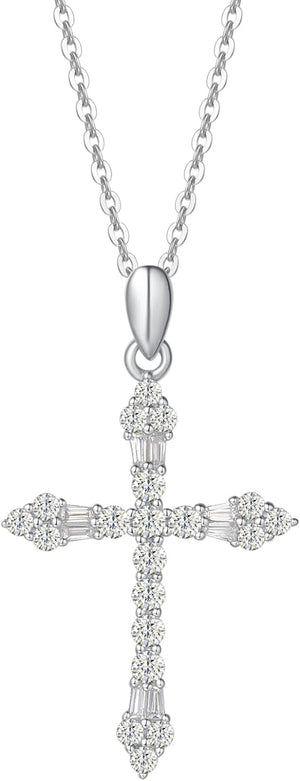 Cross Necklace for Women 925 Solid Sterling Silver Cubic Zirconia Twisted Cross Infinity Loop Princess Pendant Necklace Faithful for Women Girls, 18" Extender