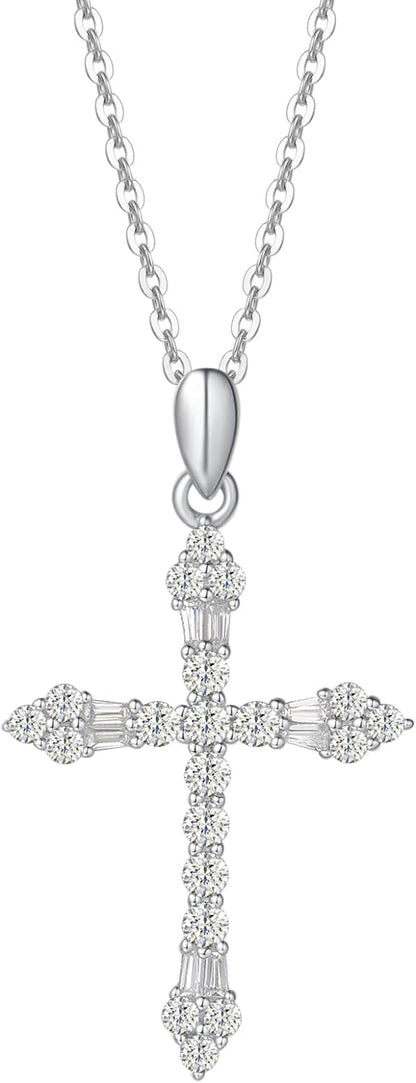 Cross Necklace for Women 925 Solid Sterling Silver Cubic Zirconia Twisted Cross Infinity Loop Princess Pendant Necklace Faithful for Women Girls, 18" Extender
