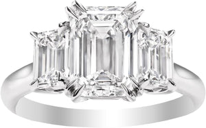 3 Three Stone Emerald Diamond Engagement Ring 14K White Gold (H-I Color VS1-VS2 Luxury Collection)