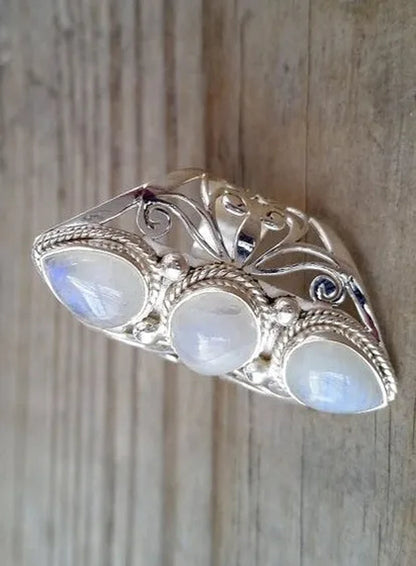 Luxury Bridal Wedding Jewelry Dazzling  Natural Moonstone Ring Princess Engagement Wedding Party Unique Exquisite Ring Size 4-12