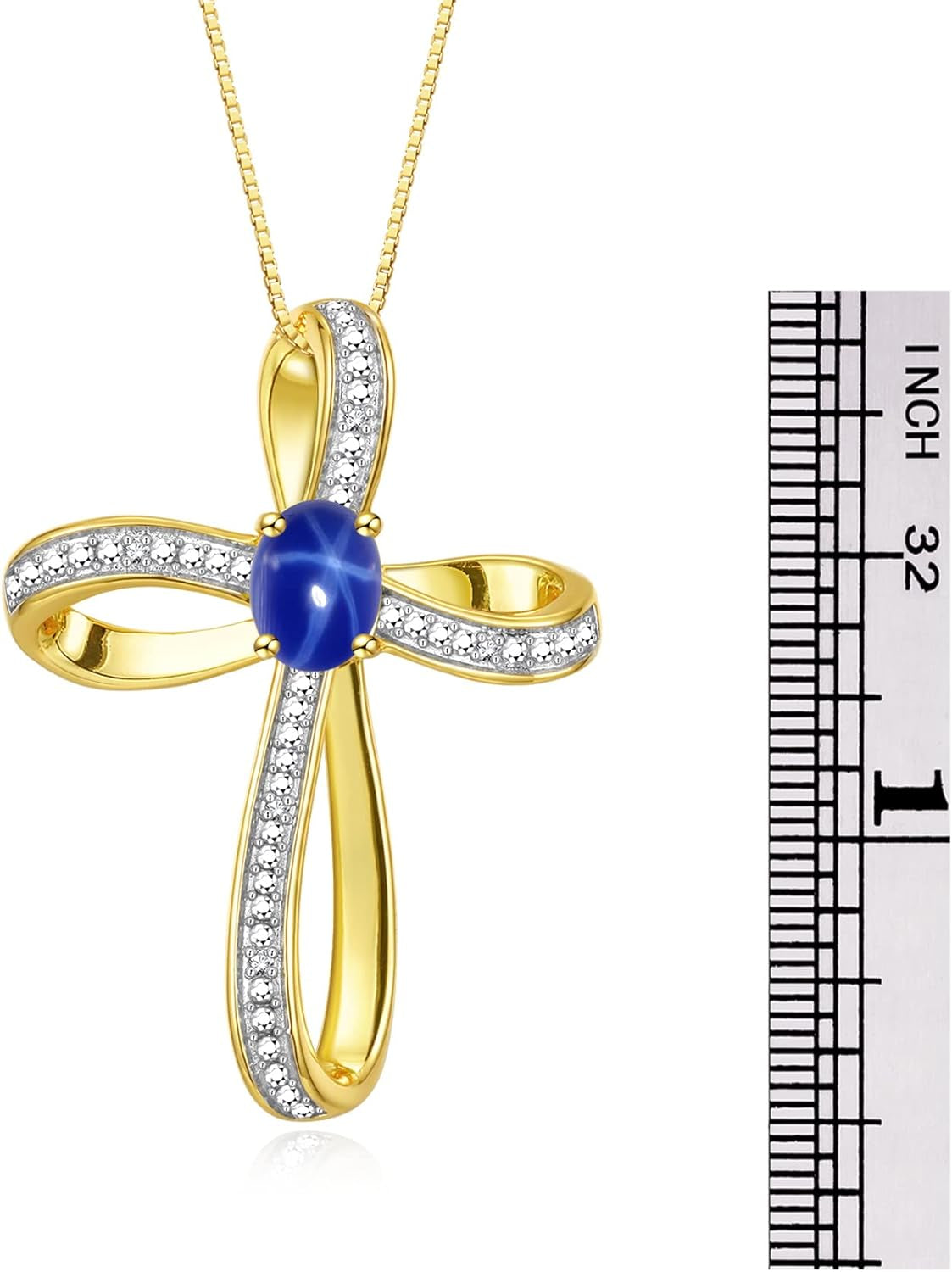 14K Yellow Gold Cross Necklace: Gemstone & Diamond Pendant, 18 Chain, 8X6MM Birthstone, Elegant Women'S Jewelry