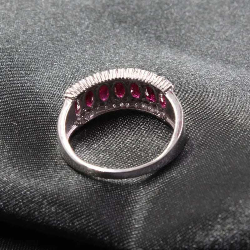 100 % real blood red ruby wedding ring 7 pcs 2.5 mm * 5 mm natural ruby silver ring classic 925 sterling silver ruby ring