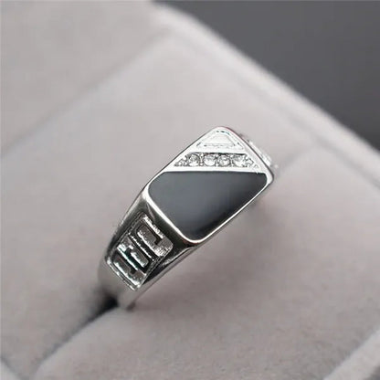 Fashion Male Jewelry Classic Gold Color White Sapphire Diamond CZ Wedding Ring Black Enamel Agate Rings For Men Christmas Party Gift Size 7 8 9 10 11 12