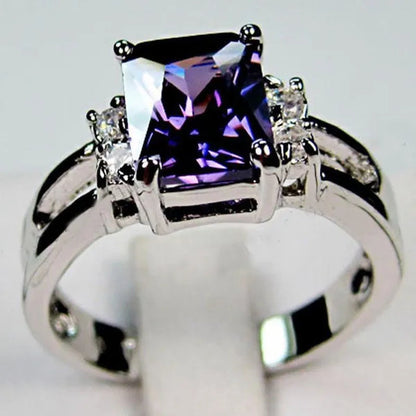 Jewelry Women 925 Silver Plated Amethyst / Red / Blue / Black Engagement Ring Size 6-11 (Choice Color and Size )