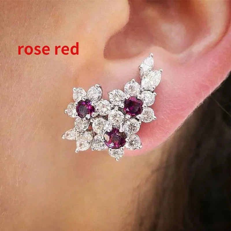 Fashion Flower Earrings Blue Sapphire Stud Earrings for Women Daily Casual Ear Climber Earrings Jewelry