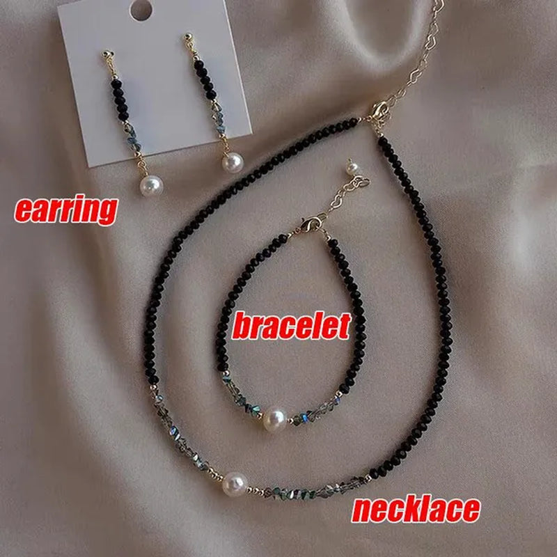 Luxury     Natural Black Spinel Moonstone Pearl Necklace Earring Bracelet Set Creative Women's Gemstone Beaded Thin Bracelet Clavicle Chain Necklace Tassel Stud Earrings Dangle Earrings Sparking Birthday Anniversary Halloween Christmas Jewelry Set Gift