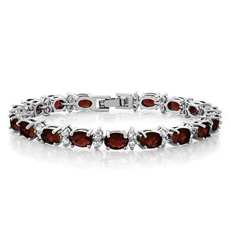 925 Sterling Silver Gorgeous Oval Ruby Amethyst Aquamarine Sapphire and round Sparkling Cubic Zirconia CZ Tennis Bracelet Jewelry Gift